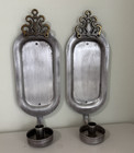 2 Vintage Wall Sconce Candle Holder Brass Crest   Glass Votive Holders