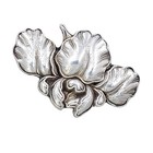 Signed Very Rare Antique 19th Century Hong Kong Sterling Silver Orchid Brooch 