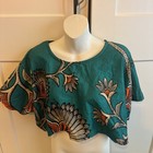 Women   s African Flowers Print Crop Top Dashiki Top Blouse Shirt Size L xl Green