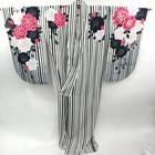 Used Koburisode Japanese Kimono Black White Striped Rose Pattern