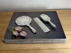 Silver Plated Vanity Set Hand Mirror Hair Brush Comb Solid Ornate Vintage Boxed