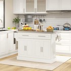 Homcom Rolling Kitchen Island With Cabinets And Drawers  Cream White