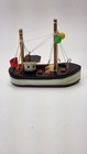 Vtg Chinese Export Miniature Wooden Fishing Boat And Small Sailboat Nautical 