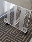 Vintage 1970 s Mid-century Modern Lucite Vanity Rolling Stool White Seat Castors