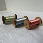 Vintage Lot Of 3 Industrial Wooden Spools Silk Thread Sage Green Blue Coral