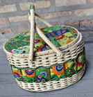 Vintage 1960 s Sears Best Wicker Sewing Basket White W mod Fabric Turn Lock