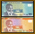 Namibia 10 20 Dollars  2 Pcs Set   2015 2018 P-16 new Antelope Unc