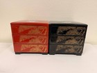 Set Of 2 Japanese Jubako Lacquered Bento Boxes 3-tier     Red   Black Crane Design