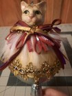 Brown Tan Cat Kitten Finial Jester Dangle Drop Christmas Ornament Estate Item