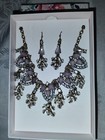 Teardrop   Oval Crystal Or Glass   Gold Tone Necklace   Earring Set Nos Nrfb