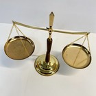 Vintage Decorative Scales Of Justice Balance Scale Brass   Wood Mcm