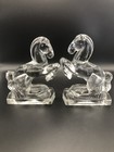 Vintage Pair 1940 s Le Smith Clear Glass Rearing Horse Bookends    Western Decor