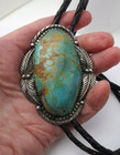 Big Hefty 3 Inch Long Turquoise Vtg Bolo Tie Sterling Silver Old Pawn Style