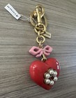 Nwt Coach Resin Heart Bag Charm Keychain Key Ring Fob Brass   Red Multi Cbv00