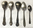 Lot Of 5 Antique Silver Plated Tea Spoons Mixed Floral Patterns Mixed Makers