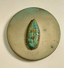 Vintage German Silver W  Carved Turquoise Tobacco Leaf Chew Can Snuff Lid Cover