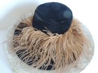 Vintage 1800   s Victorian Black Velvet Wide Brim Hat Ostrich Feather Plume W box