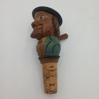 Collectible Wooden Hand Carved Man Mechanical Jaw Wine Bottle Cork Stopper Vtg
