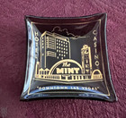 Vtg Mint Hotel 2 Mini Trays Las Vegas Smoked Bent Glass Gold Images Trinket Dish