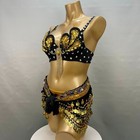 Sexy Sequin Beaded Samba Belly Dance Costume Rave Carnival Outfit Bra Belt Black