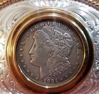 Montana Silversmiths Silver   Gold Plate Western Coin Belt Buckle 1921 Morgan 