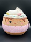Squishmallows Allegra   12  Winking Chocolate Frappe With Pink Quilted Sleeve
