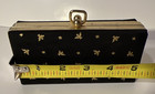 Mcm Vintage Evening Clutch Box Purse Black shiny Gold Birds Pink Interior 5 1 4 