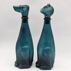 Vintage Empoli Bottle Decanter Set Cat   Dog Italian Teal Glass 