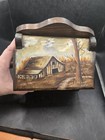 Vintage Wood Recipe Storage Box Hand Painted Farm Barn Scene  Ooak Free Ship