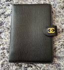 Chanel Black Leather 6 Ring Notebook Cover Gold Cc Logo France Ab Auth