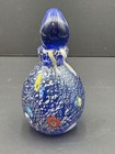Hand Blown Glass Perfume Bottle With Stopper Blue With Silver Flakes  5 5    Tall
