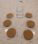 Mcm 1980 s Clear Lucite cork Footed Coaster Set With Caddy - 6