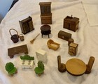 Vtg  Dollhouse Miniature Furniture Wooden Tables   Cabinets  Chairs    20 Pcs