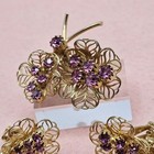 Vtg Judy Lee Purple Rhinestone Brooch Earrings Clip Filigree Goldtone Signed