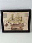 Framed Antique Ship Blueprint French Canadian Sailboat Plan