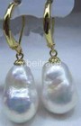 Huge Aaa 16x13mm South Sea White Baroque Pearl Earrings 14k Yellow Gold