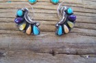 2 Pairs Sterling Silver Southwestern Tuquoise Multi Stone Heart   Moon Earrings