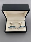 Saturno Silver And Enamel Shark Cufflinks - Hallmarked Sterling Silver