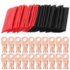 40 Pcs 1 0 Awg Gauge Copper Lugs W  Black   Red Heat Shrink Ring Terminals Set