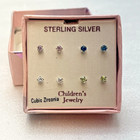Children s Jewelry Cubic Zirconia Sterling Silver Post Studs Earrings Set Of 4