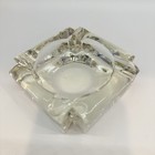 Vintage 30   s Glass Ashtray Mcm Heavy Square Clear Ice Block Cigarette Art Deco