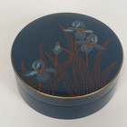 4  Otagiri Laquerware Coaster Set W cannister Navy gold Fleck Blue Iris  only 4 