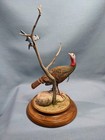 Manfred Scheel Hand Carved Turkey   Blue Jay On Wooden Base