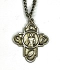 Sterling Silver Catholic 5 Way Cross Pendant Men Christ Bleeding Heart 23  Chain