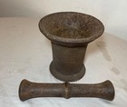 Large Rare Antique 19th Century Handmade Solid Heavy Cast Iron Mortar And Pestle