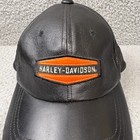 Vtg Harley Davidson Hat Cap One Size Black 90s Leather Motorcycle Biker Compass