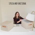  Decorative File Organizer Box Set Of 2 - Collapsible Linen Filing Beige