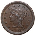 1852 1c Bn Braided Hair Cent- Choice Vf     Free Shipping- Smh-391