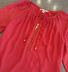 Michael Kors New  Orange 1 2 Gold Zip Long Sleeve Tie Neck Logo Top Nwot Sz 4