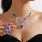 Luxury Red Green Blue Crystal Necklace Earrings For Women Water Drop Pendant